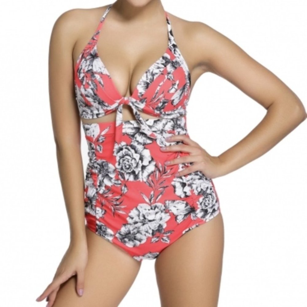 Super Cute 2 Piece Floral Print Reddish Retro High